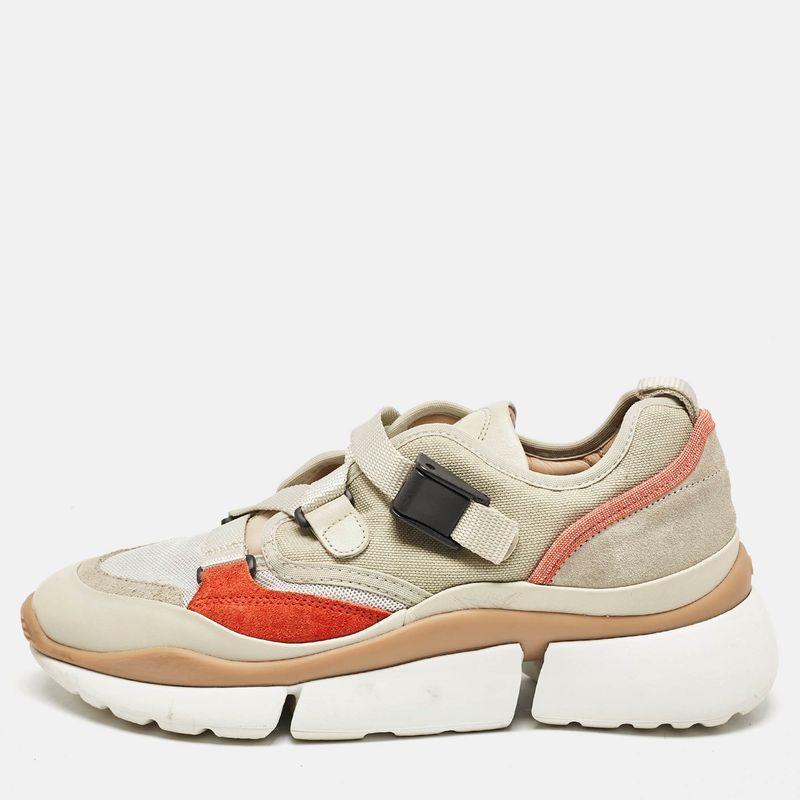 Chlo&Eacute; Multicolor Suede And Fabric Sonnie Low Top Sneakers Size 38